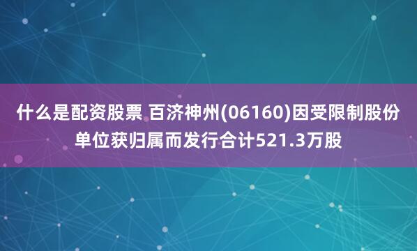 什么是配资股票 百济神州(06160)因受限制股份单位获归属而发行合计521.3万股
